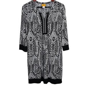 Ruby Rd Women's‎ Tribal Black White Sheath Dress Medium Knee Length V-Neck